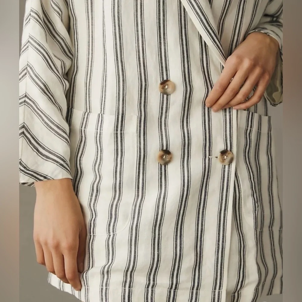 Anthropologie Pilcro Oversized Slouch Blazer in Black & White Stripe - Picture 4 of 5